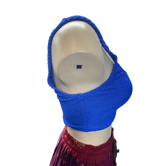 Billabong Women's S Crop Top Bikini Top Cobalt Blue Textured Knit Swim Tank New - Picture 2 of 6